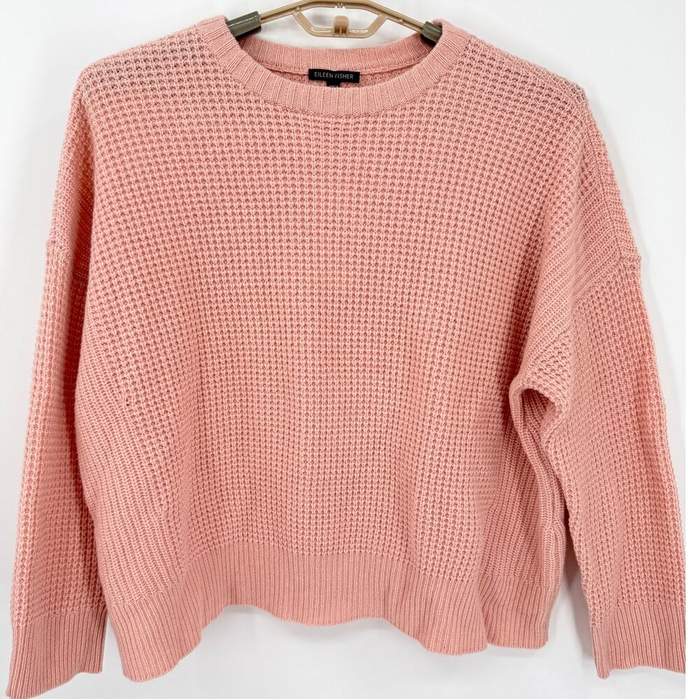 Eileen Fisher 100% Cashmere Textured Sweater Boxy Blush Pink Size XL NWT